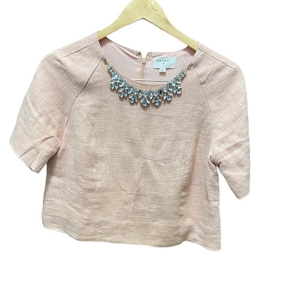 Everly By Anthropologie Blush Pink Embellished Top
